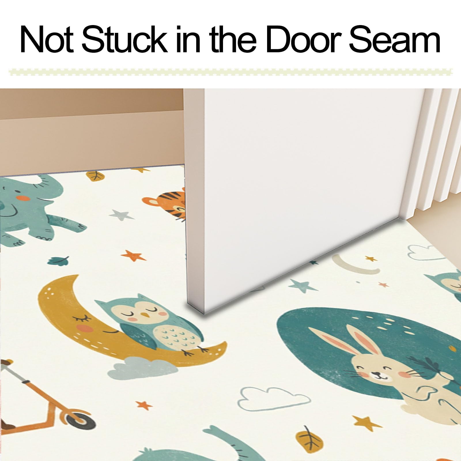 Felpudo de Entrada Conejo Elefante Luna, 80x120cm Alfombra para Puerta Animales Nocturnos Bosque, Antideslizante, Lavable Alfombrilla para Atrapar Suciedad para Pasillo, Cocina, Dormitorio
