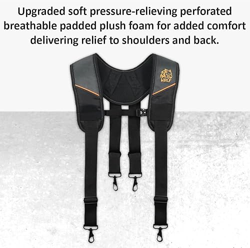Miniatura 4 de WOLF WTH2115 Padded 4-point Suspenders for Tool Work Belt | Universal Breathable Comfort Lightweight | Contractors Handyman | Pain Stress Relief
