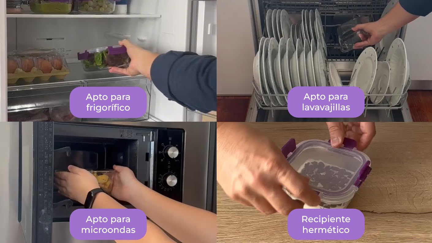 Recamania Recipientes de Cristal Para Alimentos - 24 Piezas (12 recipientes y 12 tapas) - Apto para lavavajillas, Microondas y congelador - a prueba de fugas y sin BPA - Aprobado por la FDA y el FSC