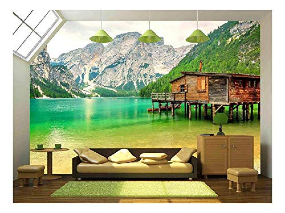 RZDY -Braies Lake in Dolomiti Mountains on a Cloudy Day,Trentino Alto Adige,Italy - Removable Wall Mural | Self-adhesive Large Wallpaper-150 * 120cm
