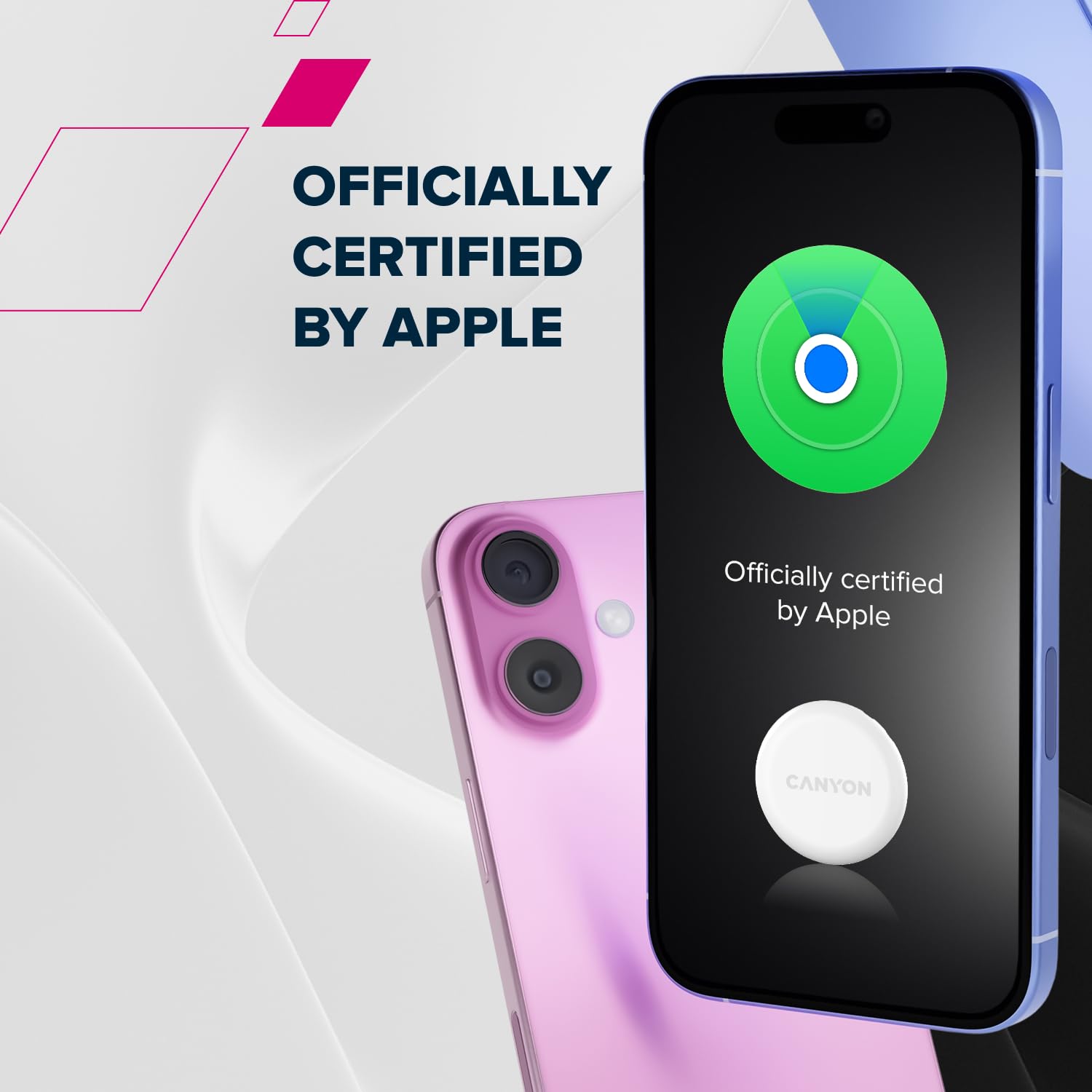 CANYON Smart Tag OnTag 1 Lot de 4 trackers d'articles Bluetooth, certifié Apple Find My, compatible iOS 14.5+, étanche IP66, noir