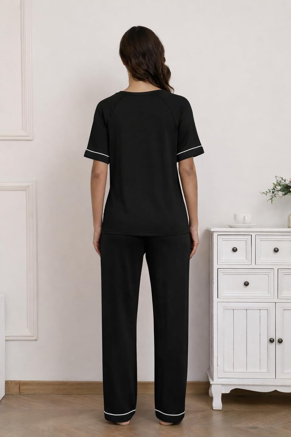 Ekouaer Womens 2 Pack Pajama Set Short & Long Sleeve Pajamas Top and Pants V Neck Pjs Set Soft Loungewear with Pockets - Image 3