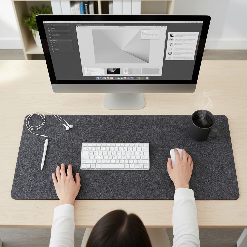Keçe Bilgisayar Mouse Pedi 100x44 cm Antrasit Renk Çalışma Masası Düzenleyici 3 mm Kalınlık Masa Üstü Düzenleyici Mat