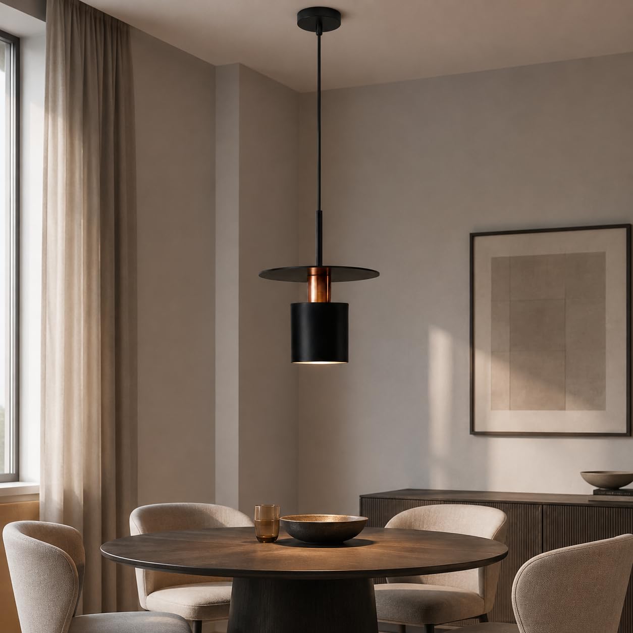 Lámpara colgante de metal con varilla recta para comedor