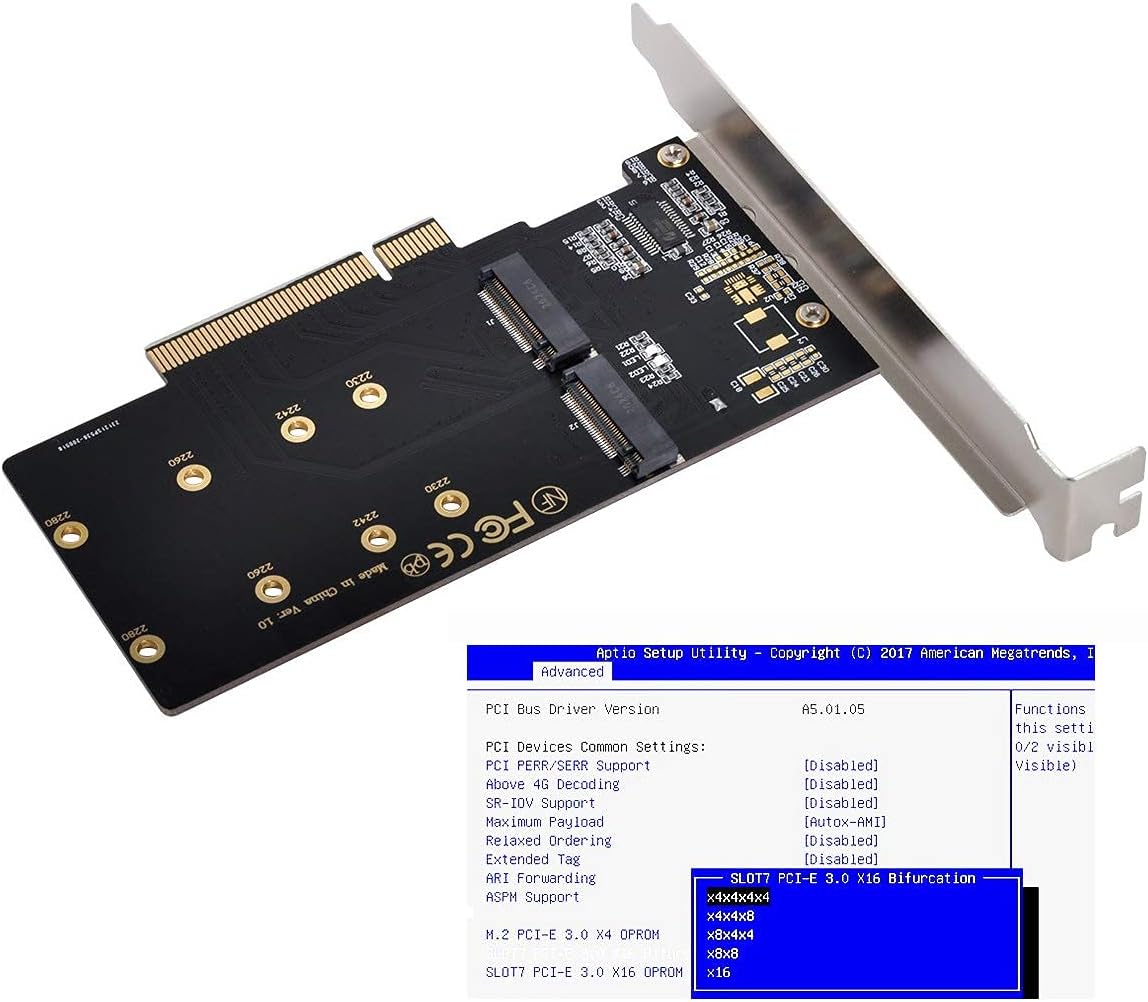 デュアル M.2 - PCIe 3.0 X8アダプター、デュアルNVME/AHCI SSD - PCI 【ベアボーン】 Expre