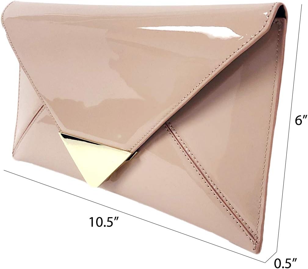 JNB Faux Patent Leather Glossy Envelope Clutch
