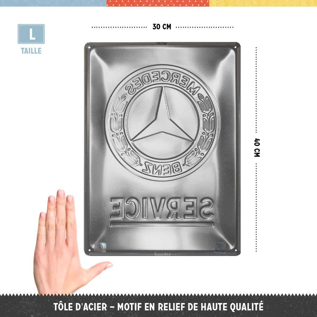 Plaque Métal Rétro Mercedes-Benz Ø35cm - Produit Officiel Licence - Décoration Vintage
