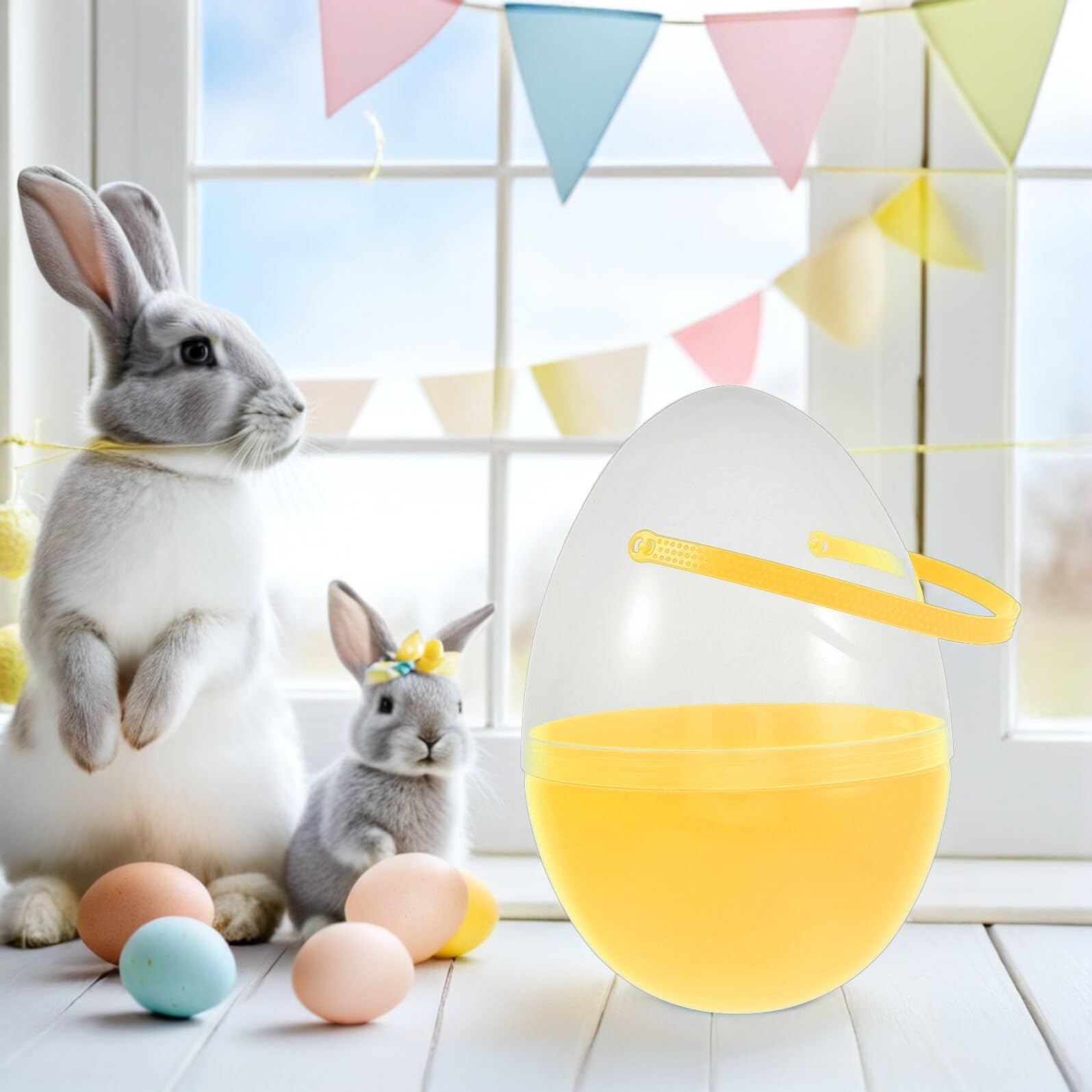 Lot de 3 Œufs de Pâques Géants en Plastique Jaune 25 Cm à Ouvrir avec Poignée Œufs à Remplir et Décoration Festive de Pâques