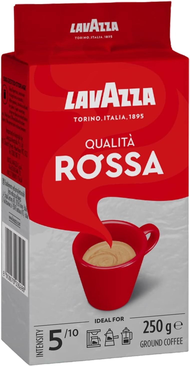 Lavazza, Qualità Rossa, Ground Coffee, 12 Packs of 250 g, Ideal for