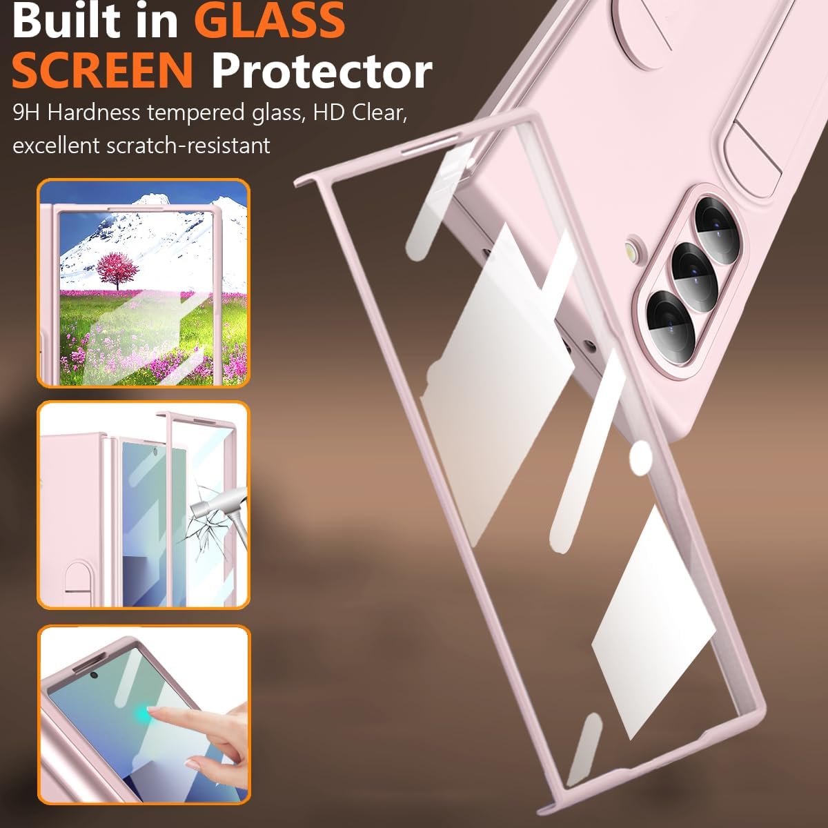 Wrist Strap for Samsung Galaxy Z Fold 7 Case with Card Slot, [Finger Strap] [Kickstand] [Front Screen Protector] Full Body Slim Thin Scratch-Resistant Protective Phone Case for Z Fold 7 Pink