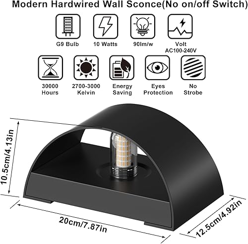 Miniatura 2 de Juego de 2 apliques de pared modernos - Blanco cálido 3000K 10W LED aplique de pared para interiores, exteriores, IP65 impermeable, cableado, arriba