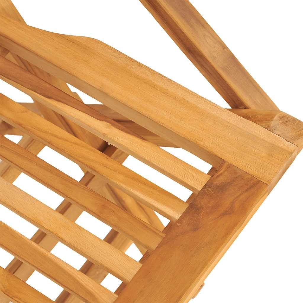 Буйны план view of the slatted teak wood seat of a vidaXL patio chair.