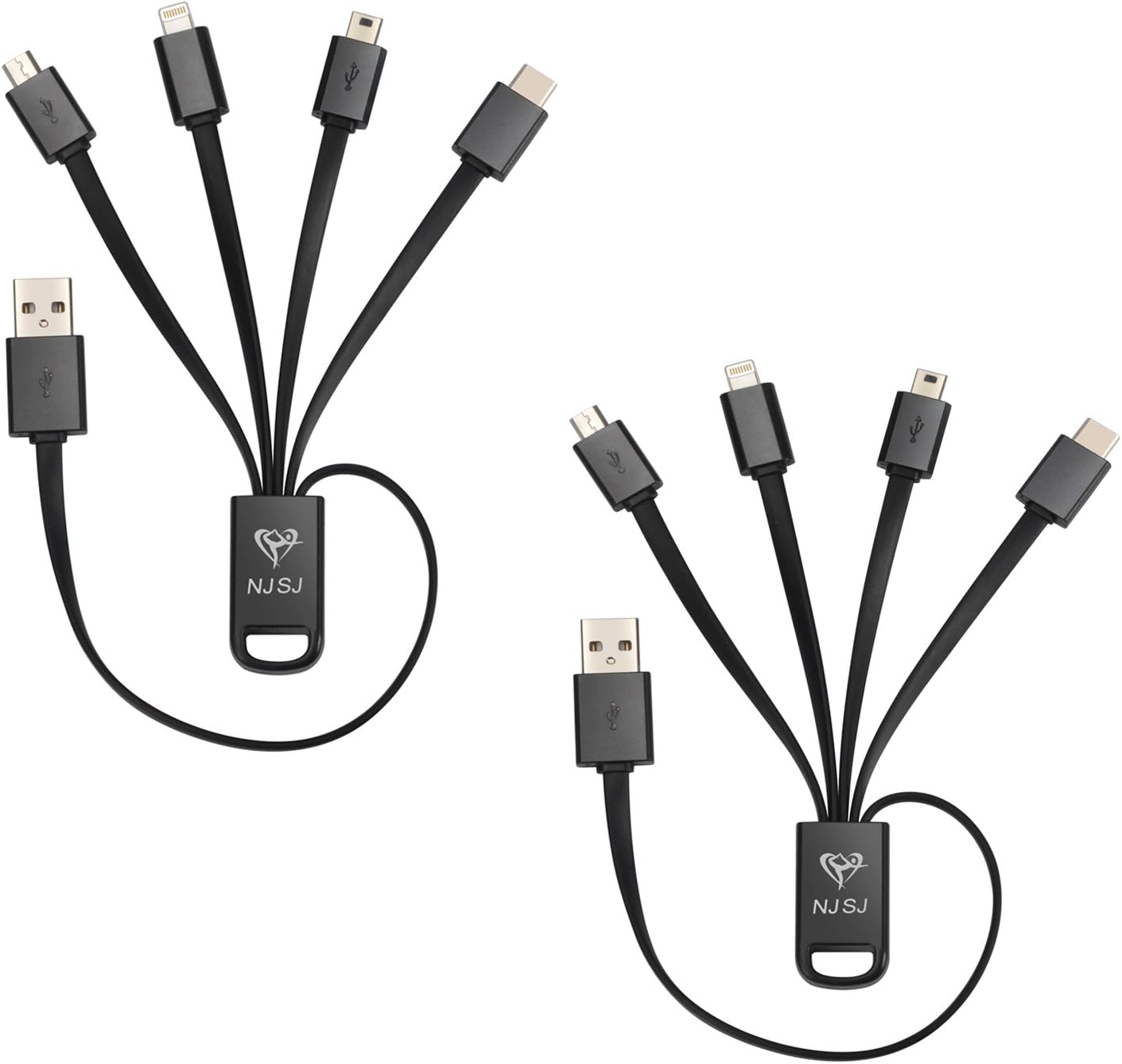 Compatible for [2 Pack] 4 in 1 Multi USB Cable (8 Inches) with 8 Pin / USB Type C / Micro USB / Mini USB Ports