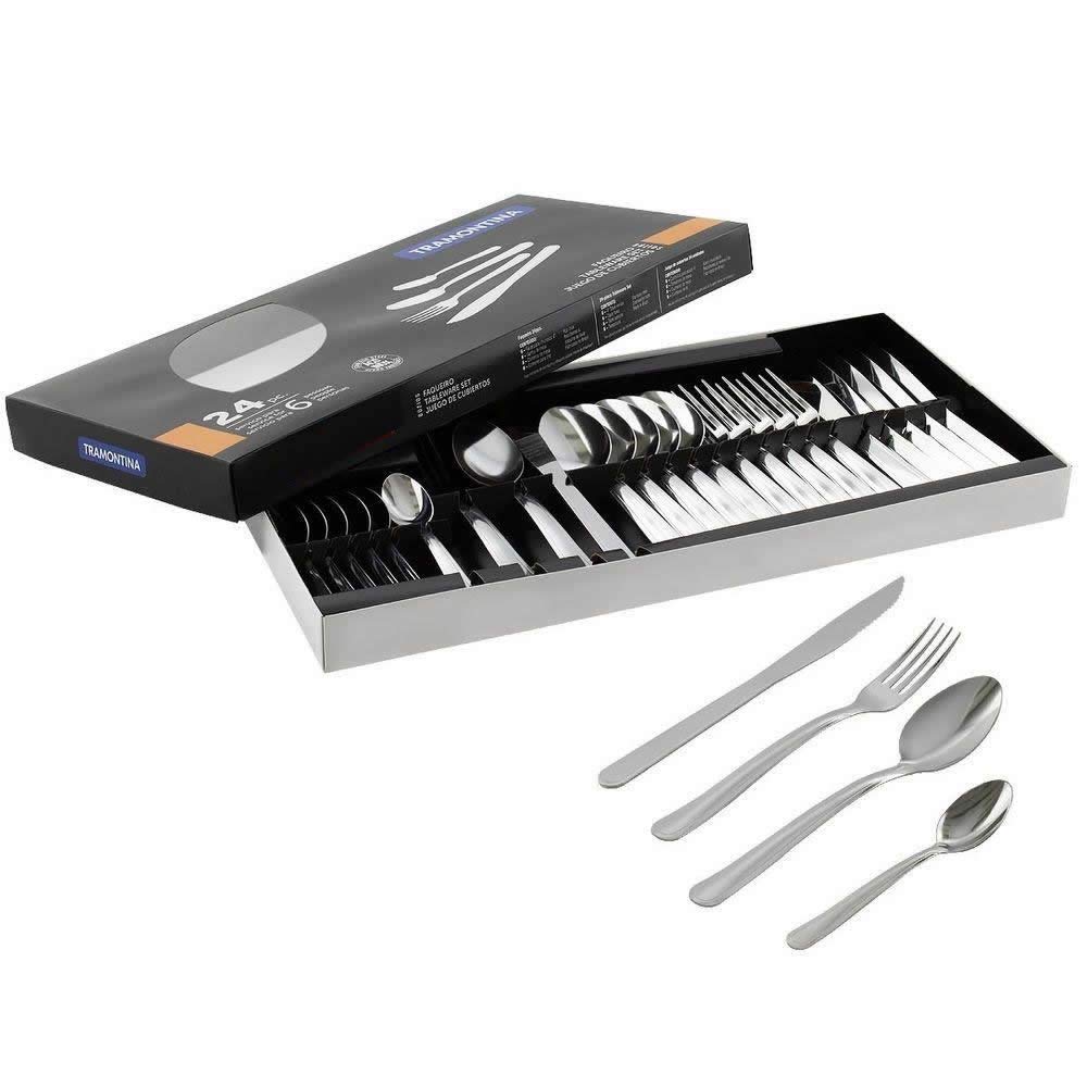 Faqueiro Tramontina Búzios cem Aço Inox com Detalhe 24 Peças