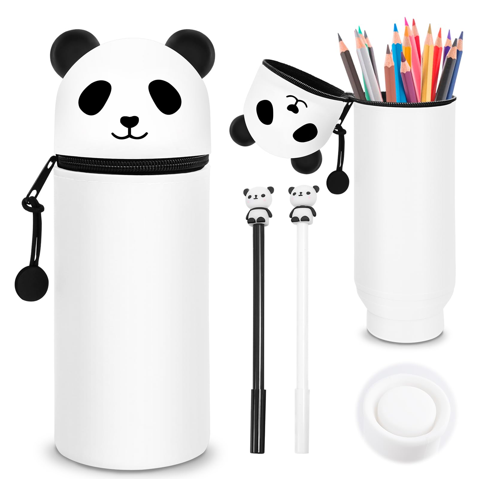 Trousse Silicone Kawaii 2-en-1 Avec Stylos - Souple Et Extensible Pour École/Bureau - Design Panda