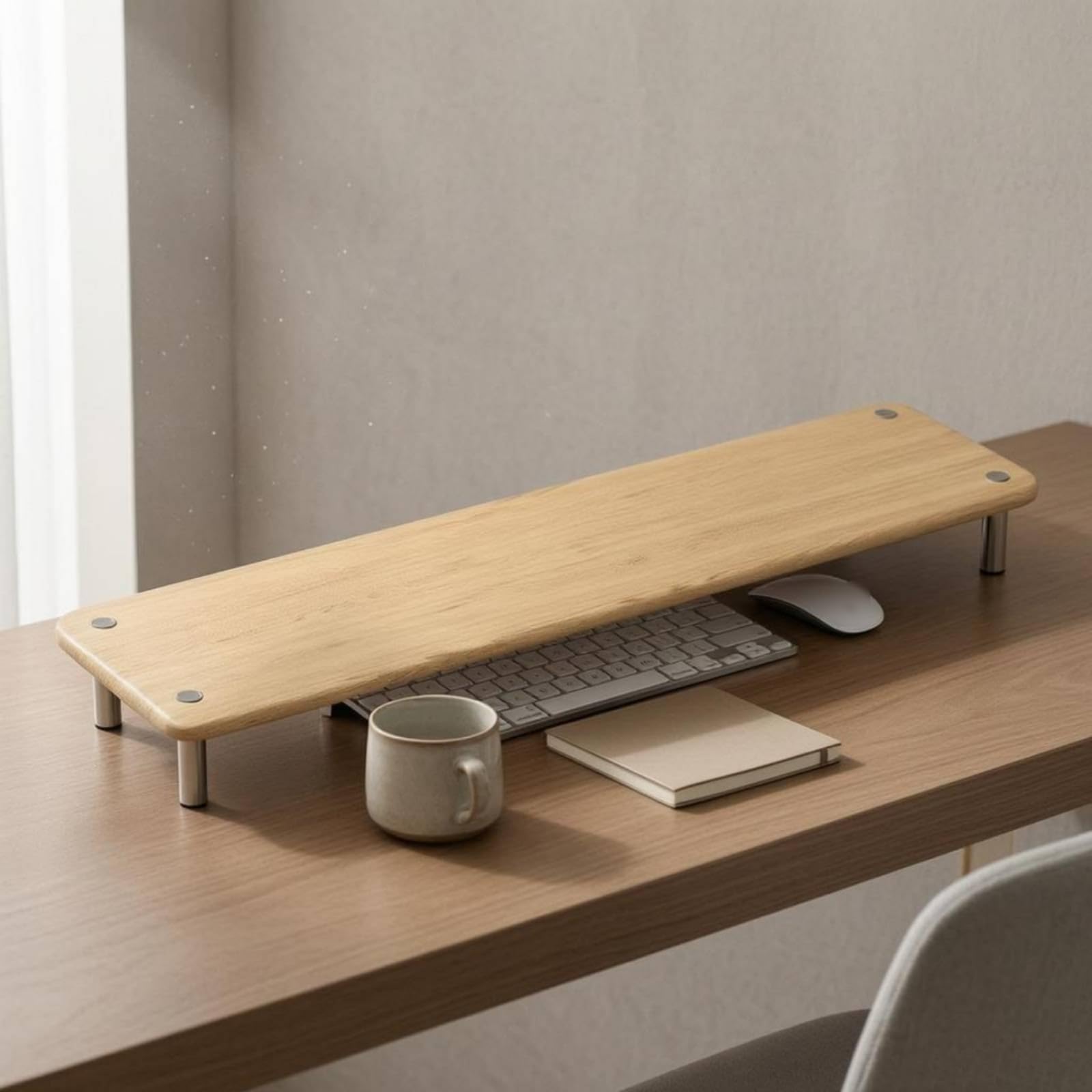 Riser Pantalla Madera Metal Resistente Al Óxido Soporte Elevador Pantalla Antideslizante Bandeja Elevadora Rectangular, Nogal, 70cm