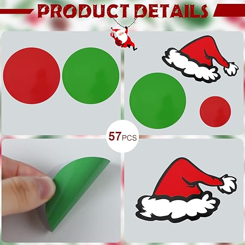Miniatura 4 de Calcomanías de pared de vinilo verde lima y rojo con sombrero de Papá Noel, adhesivos removibles, círculos redondos, lunares, calcomanías de vinilo