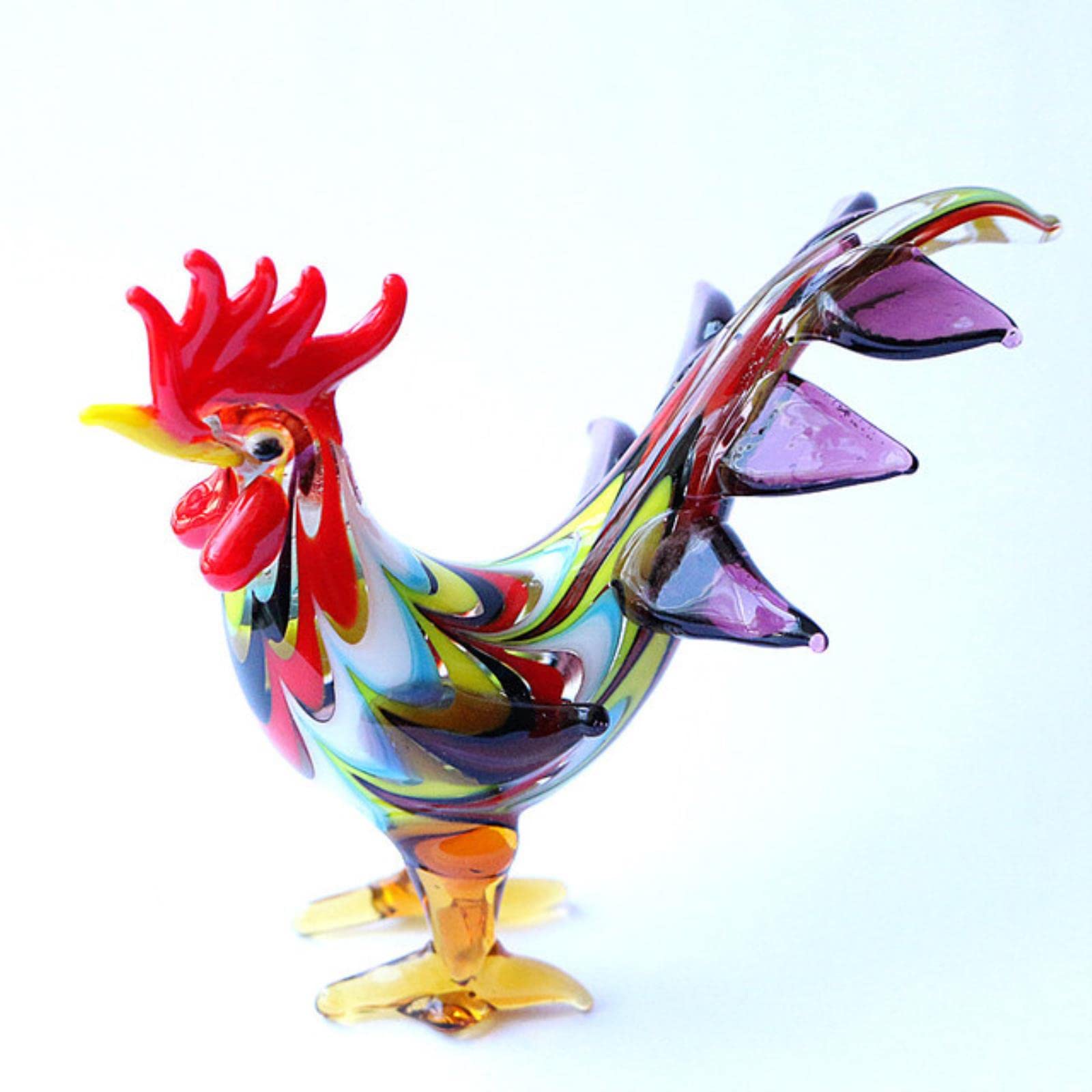 Manqile Plum Christmas Decoration Gift For Multicolor Hand Blown Glass Rooster Figurine Ornament Artistic Chicken Small Sculpture