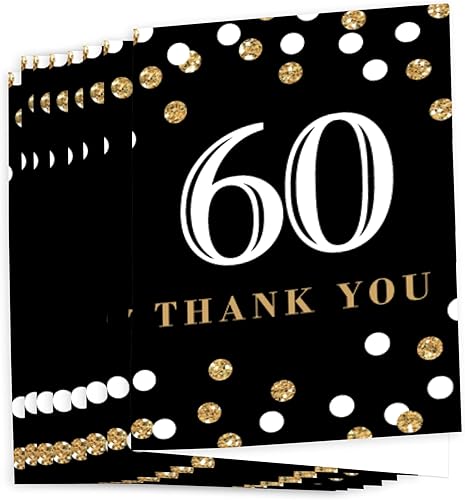 Miniatura 2 de Big Dot of Happiness Tarjetas de agradecimiento para adultos de 60 cumpleaños – dorado – 8 unidades