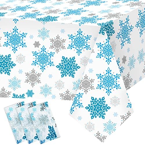 3Pcs Christmas Snowflake Tablecloth Table Cover Snowflakes Winter Plastic Tablecloth Winter Wonderland Decorations Scandinavian Snowflakes Table Cover for Christmas, Frozen Theme Party Supplies
