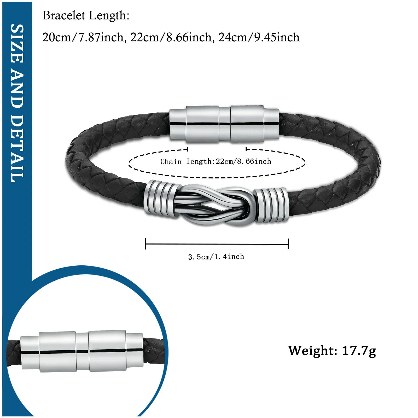 LLXYWJ Bransoletka kremacyjna dla popiołów dla kobiet mężczyzn urna pamiątkowa biżuteria pleciona skórzana opaska na nadgarstek zapięcie magnetyczne mankiet Bangle-Gold-24cm