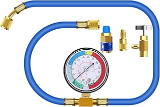 JIFETOR AC Charge Hose with Gauge for R134A, Car HVAC Refrigerant Recharge Kit, Home Air Conditioning U Charging Hose Low Pressure Meter 1/4 inch Fittings Can Tap Quick Coupler Adapter, 42 inch Long