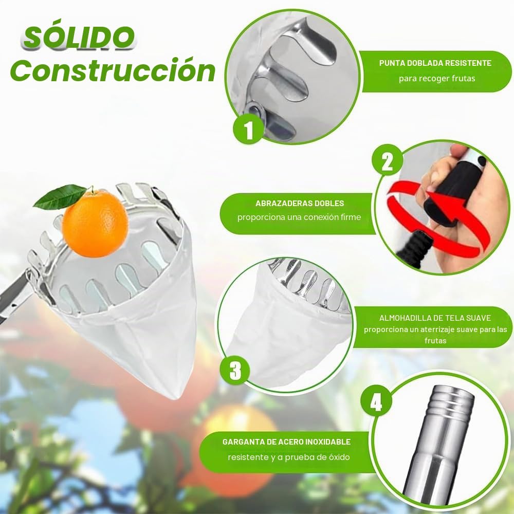Recoge Frutas Telescopico,4M Recogedor de Frutas Con Palanca Ajustable,Recogedor de Manzanas Fácil de Montar con Bolsillos de Tela Resistentes,Frutas Herramientas Recolectoras, Naranjas, Peras