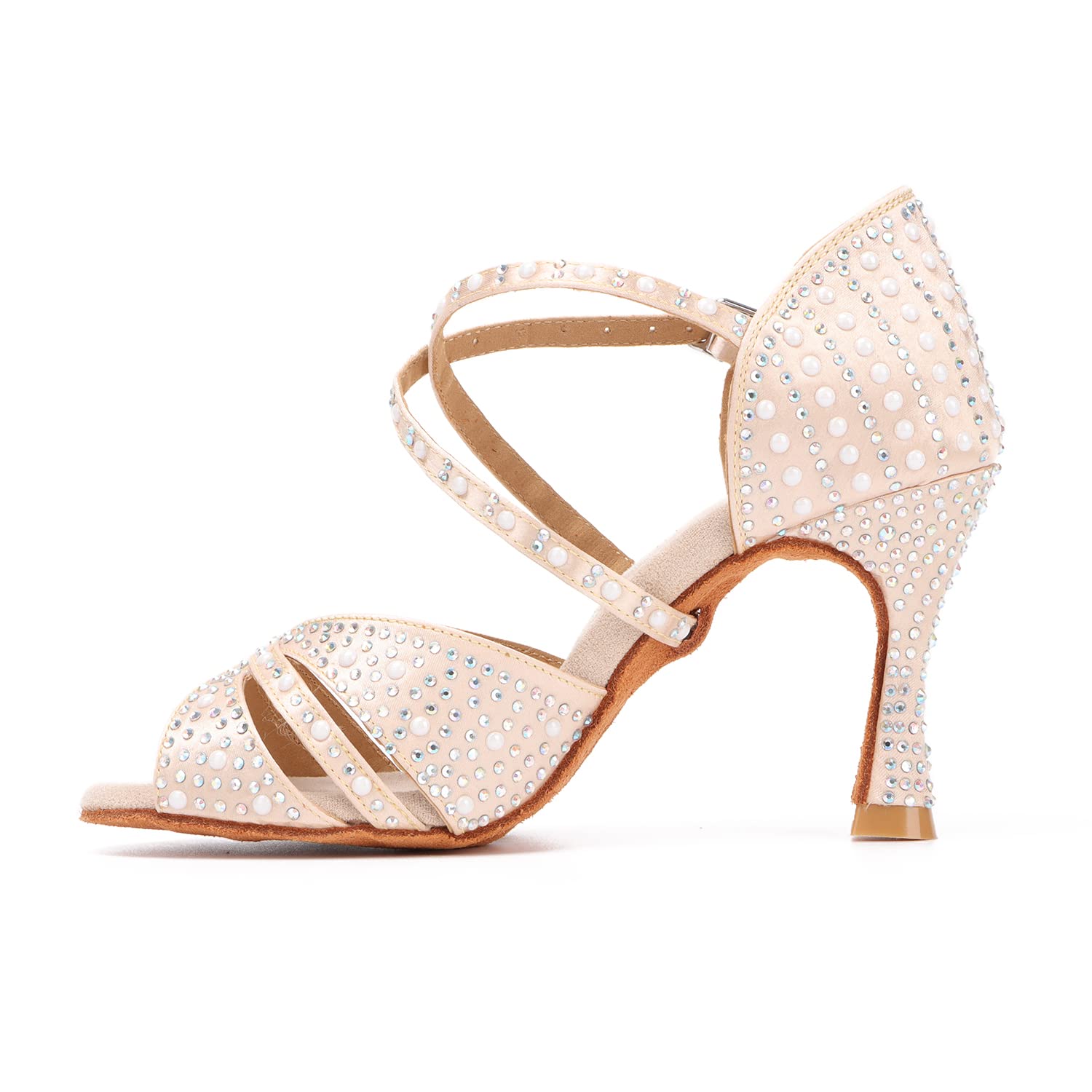Womens Professional Latin Dance Shoes Open Toe Salsa Bachata Dance Shoes Glitter Strass Salsa Latin Dancing Heels