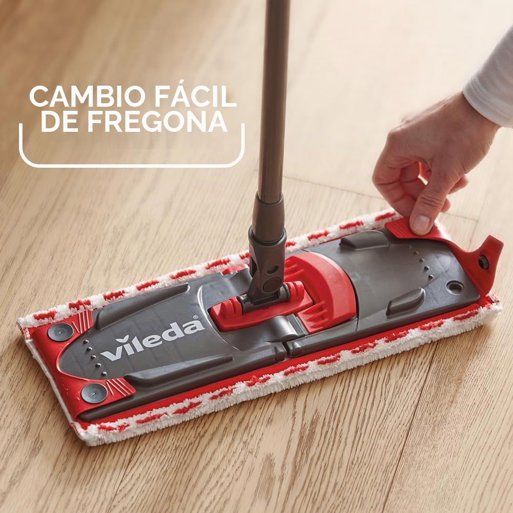 Vileda Ultramax Care Sensitive - Juego Completo de mopa para Suelos con Funda de Microfibra y Mango, Cubo con función de escurridor con PowerPress, para Suelos sensibles como parqué y Laminado | Microfibras 100% recicladas, para parqué, laminado y azulejo