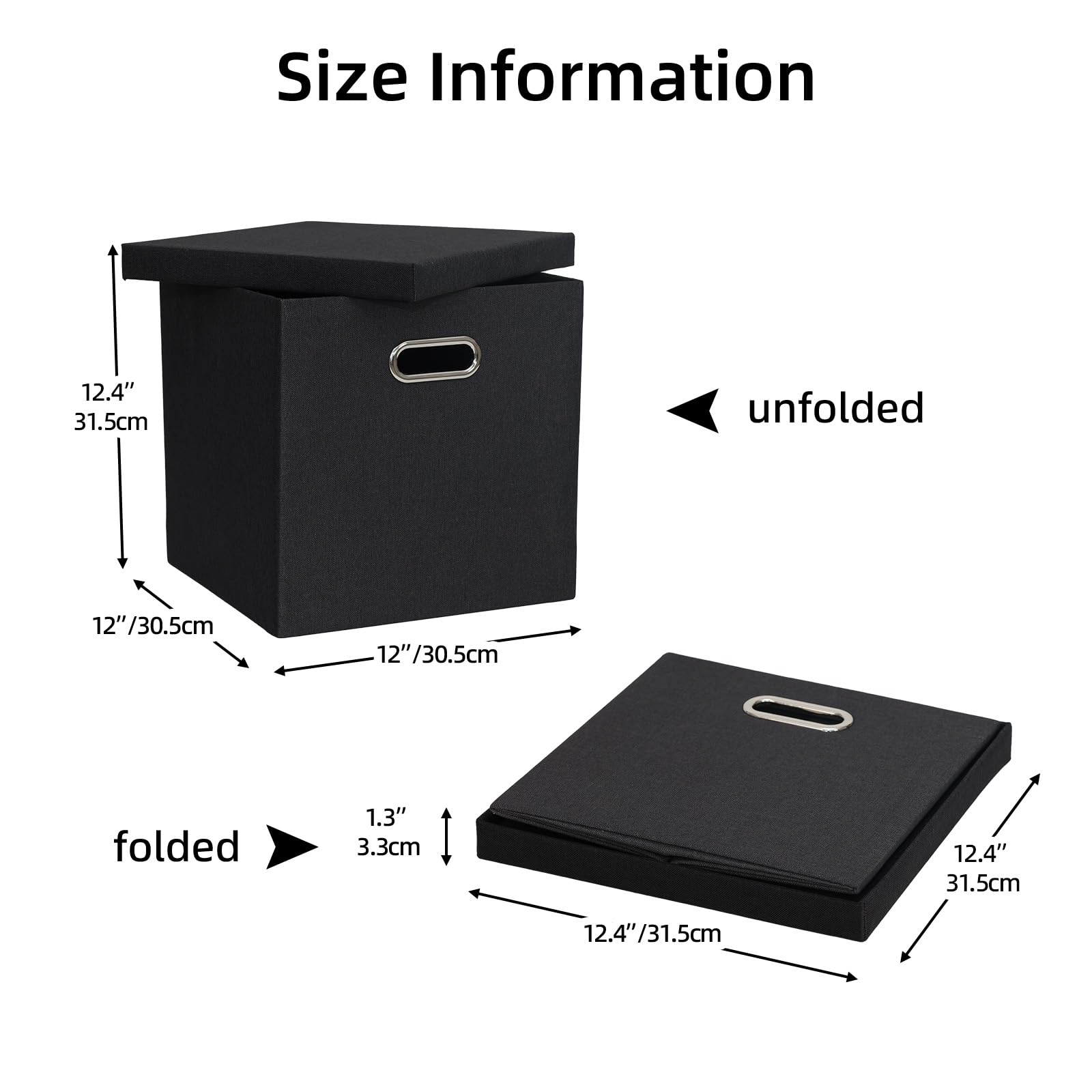 Aufbewahrungsbehälter mit Deckel, Leinen Stoff Boxen Organizer Container mit Deckel faltbare Lagerung Box Korb für Schrank, Regale, Haus, Büro, 30,5 x 30,5 x 30,5 cm, 4 Stück, schwarz