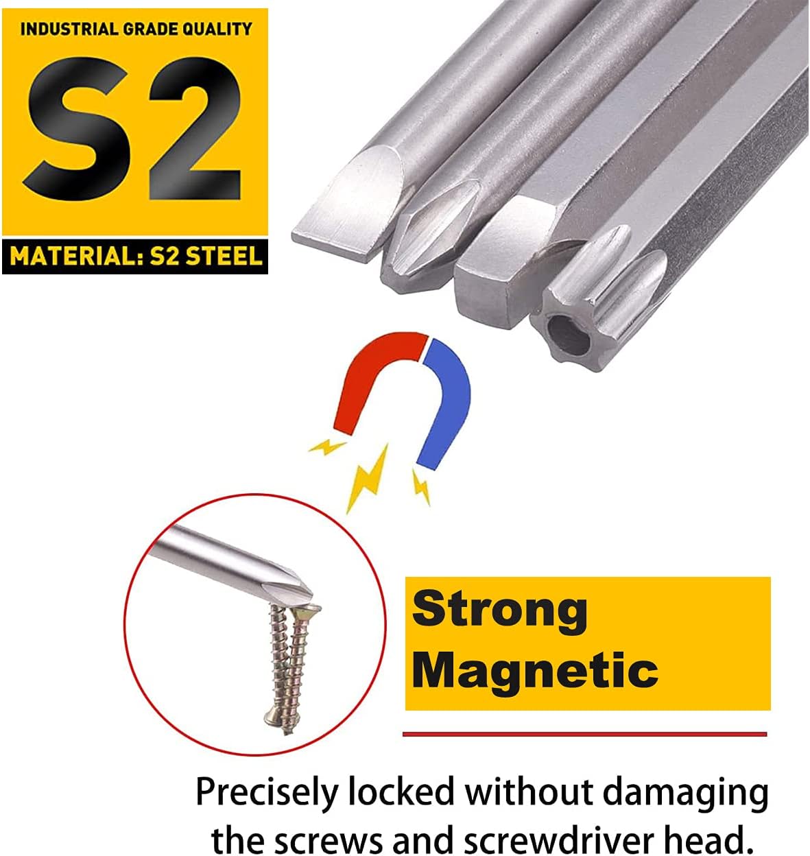 30 Pcs Long Screwdriver Bits for Drill Set, Mixiflor 1/4 Inch Hex Shank S2 Steel Magnetic 4 Inch Long Drill Bits with Storage Box(Slotted+Cross+Square +Torx)