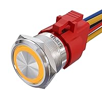 Vista 8 de APIELE Interruptor de botón momentáneo de 10 A, 22 mm, LED ojo de ángel, impermeable, redondo, autorresetable, 7/8'', 1NO 1NC
