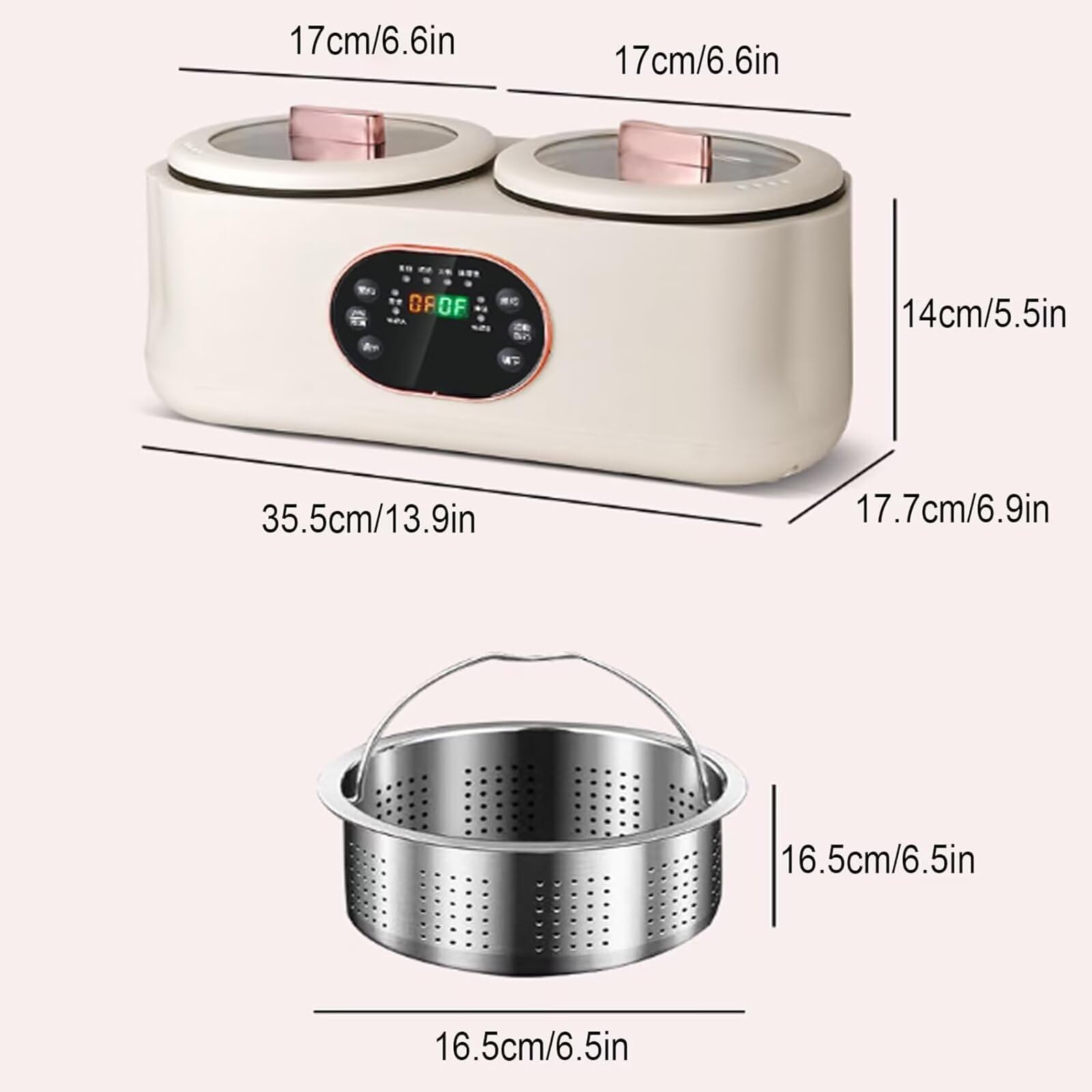 Olla de cocción lenta automática de 1.8 L + 1.8 L con pantalla táctil inteligente, doble Ollas y controles duales, utilizados en cocinas y restaurantes