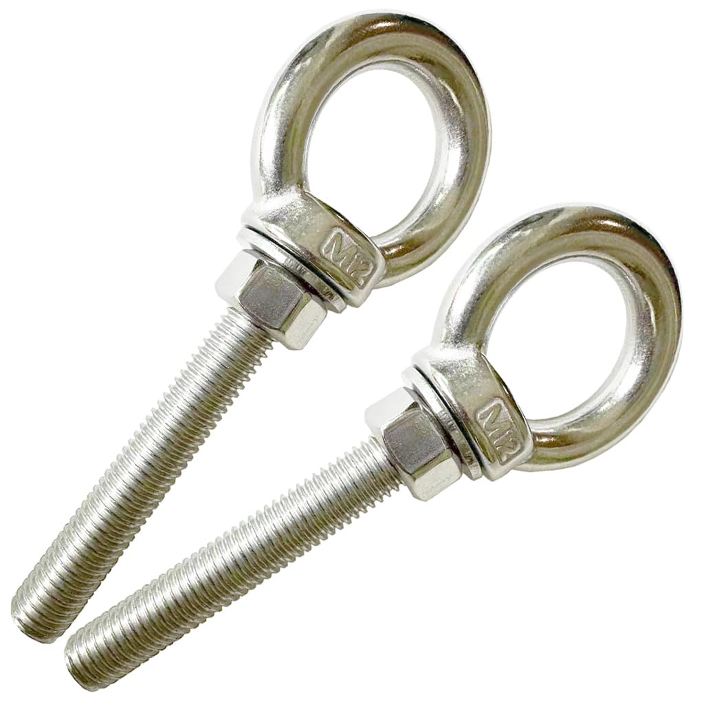 Heavy Duty Eye Bolt, 2 PCS M12 304 Stainless Steel Eye Bolt Heavy Duty Lifting Ring 1.96" Threaded Eyebolt Shoulder Eye Bolts with Nuts and Flat Washers(Thread Length 50mm)