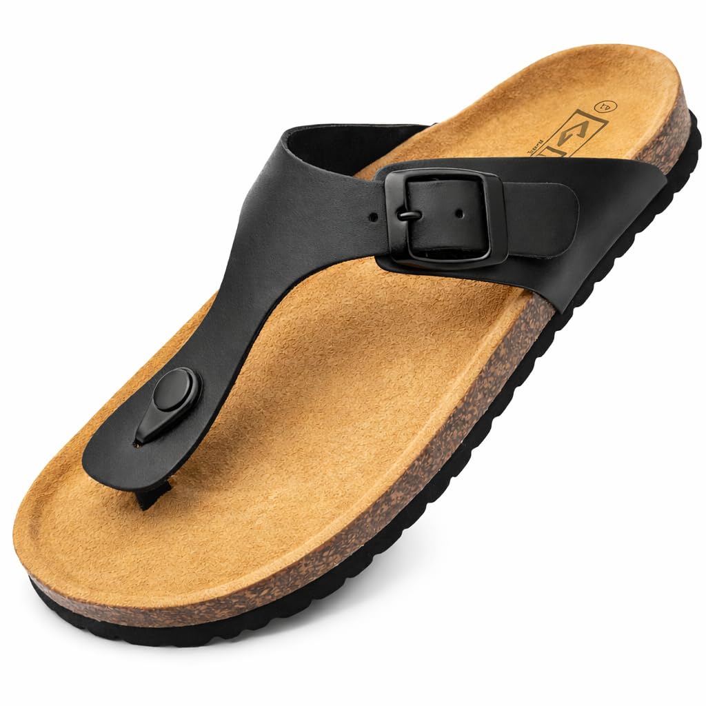 GONKOS®, leren sandalen, anatomische binnenzool van kurk, echt leer, natuurlijke kurk, verstelbare gesp, unisex teensandalen, kwaliteitssandalen gemaakt in Spanje, kleur zwart maat 42