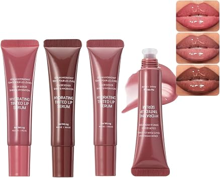 3Pcs Tinted Lip Serum Gloss, Summer Lip Mask Tinted Hydrating and Nourishing Lip Gloss, not Sticky Shine Lip Care Oil, Long lasting Moisture Lip Balm for Dry Lips 03+05+06