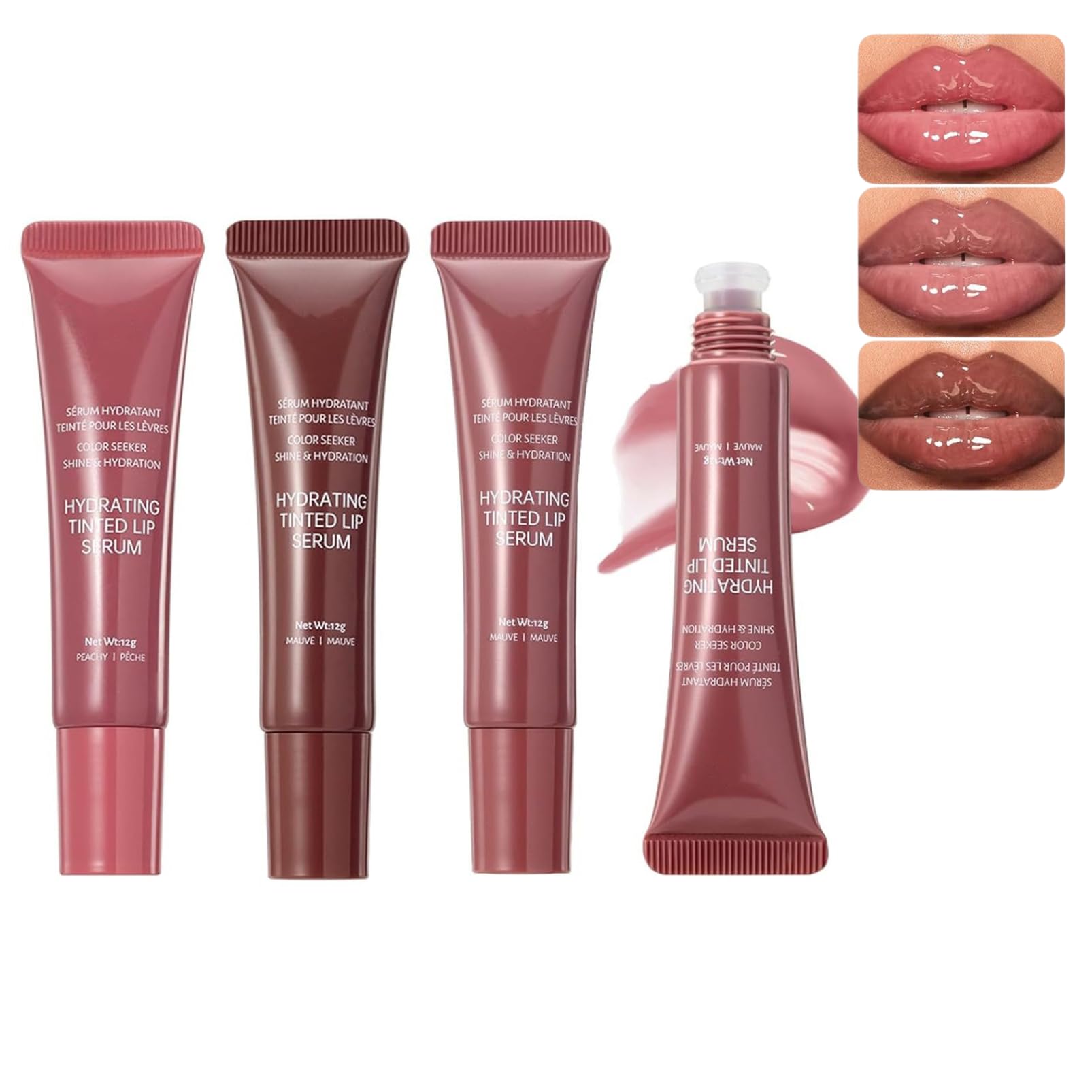 3Pcs Tinted Lip Serum Gloss, Summer Lip Mask Tinted Hydrating and Nourishing Lip Gloss, not Sticky Shine Lip Care Oil