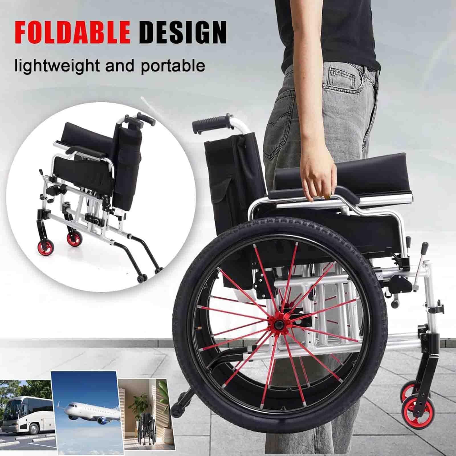 Silla de Ruedas Deportiva Manual Plegable,Ultraligera de Aleación de Aluminio,Transporte Fácil,Freno de mano, liberación rápida, Cinturón de seguridad,Altura regulable
