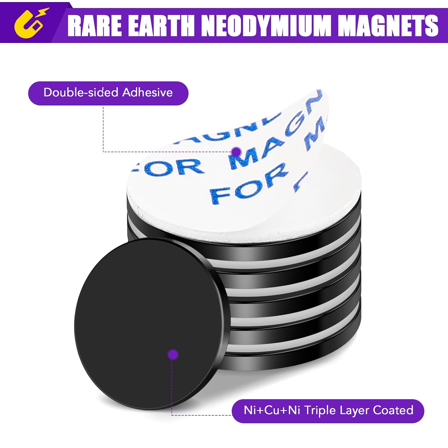 MIKEDE 30 Pcs Small Neodymium Disc Magnets with Double Sided Adhesive Black image 4