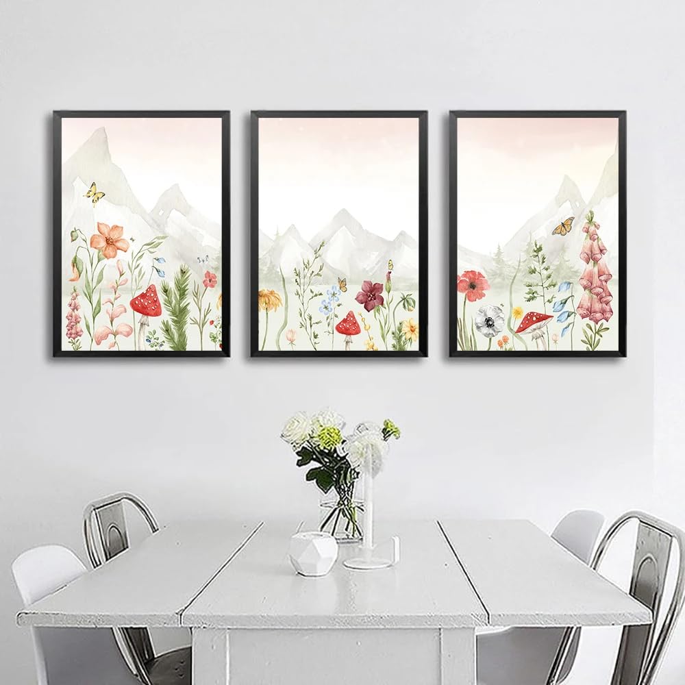 WBYZAC Botanical Posters-Abstract Watercolor Flower Poster Natural Landscape Wildflower Art Print Nordic Canvas Painting Wall Picture Living Bedroom Room Decor-60 * 80cm*3PCS (No Frame)