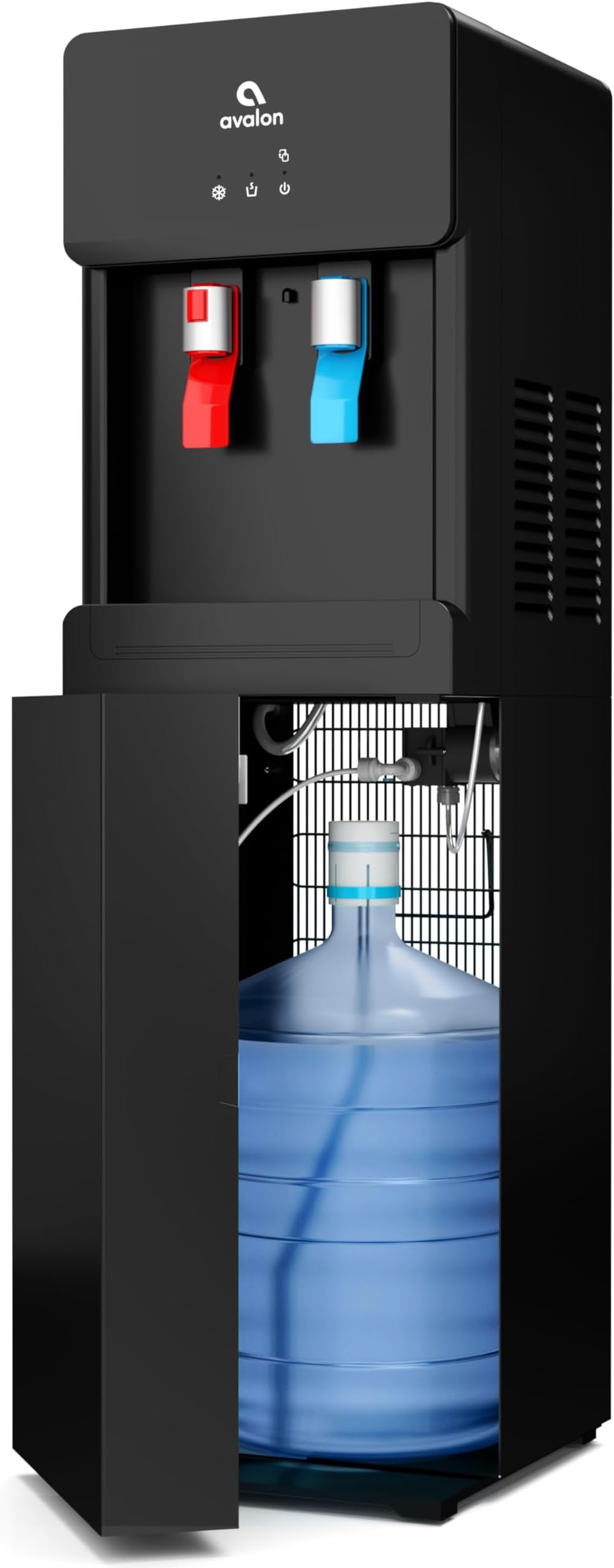 A6BLWTRCLRBLK Touchless Bottom Loading Cooler Dispenser-Hot & Cold Water, Child Safety Lock, Innovative Slim Design, Holds 3 or 5 Gallon Bottles-UL-Black