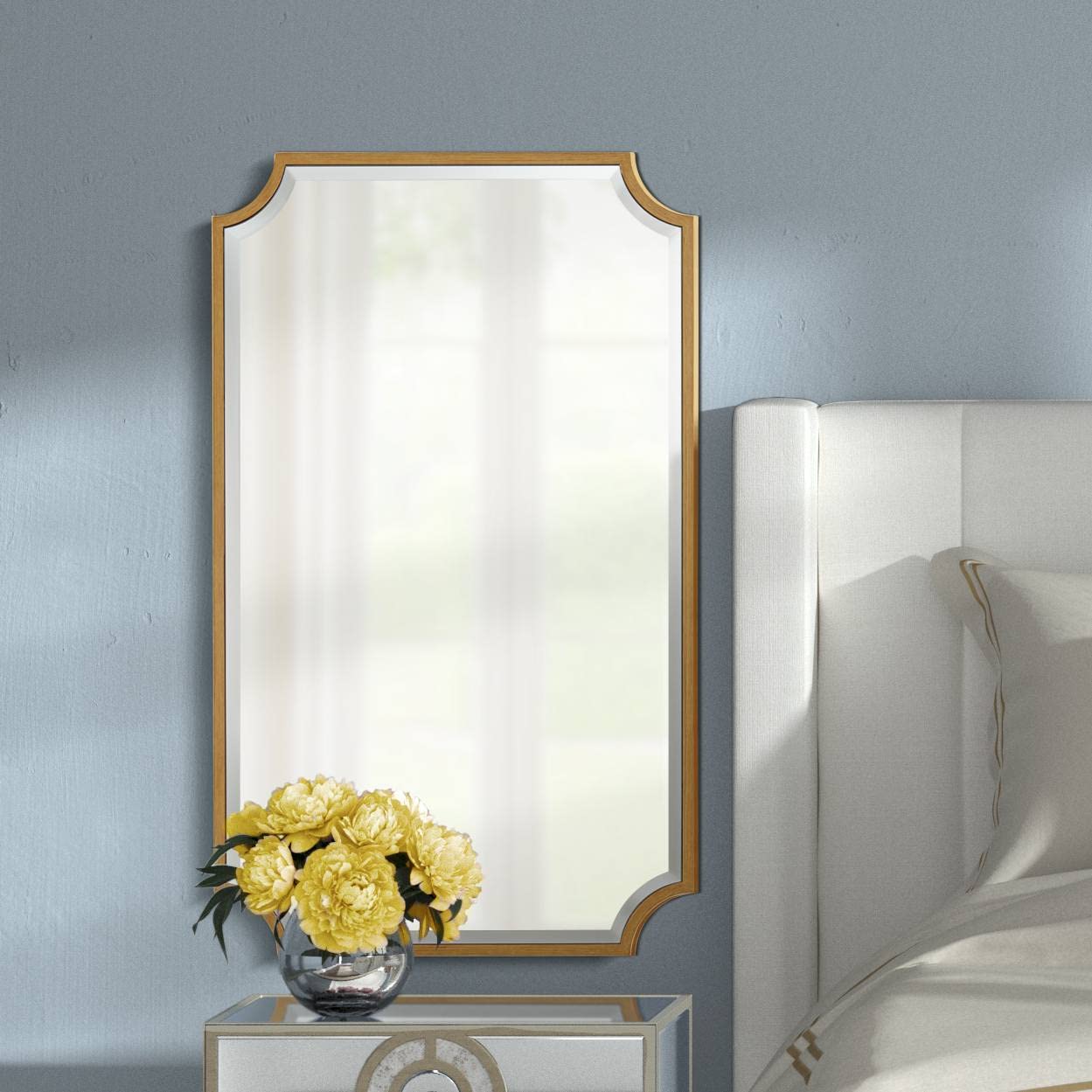 Noble Park Jacinda Rectangular Vanity Decorative Wall Mirror Modern Beveled Rounded Cut Edge Antique Gold Wood Frame 24'' Wide for Bathroom Bedroom Living Room Home Office Entryway House