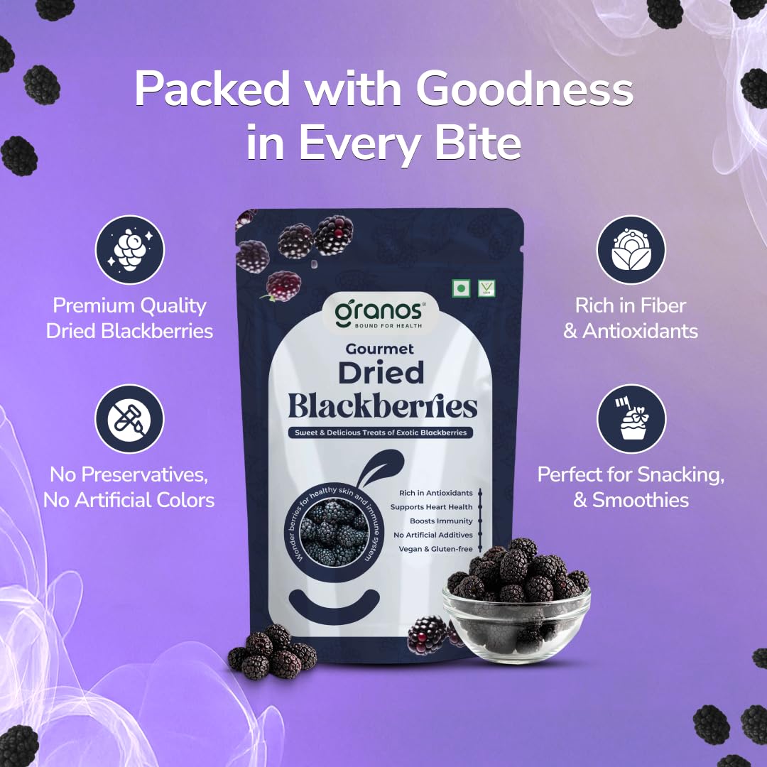 Granos Premium Dried Blackberries 150g, Natural & Healthy Snack, Dried fruit, Gluten Free, Vegan, Helps in Digestion, Cholesterol & Trans-fat free, Antioxidant Rich, No Added Refined Sugar ( Pack of 1 ) - Image 3 thumbnail
