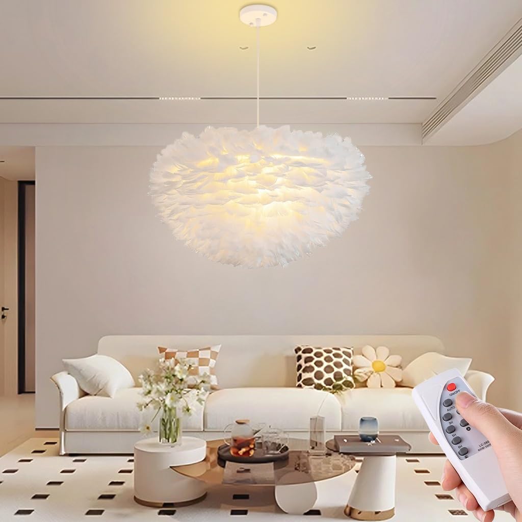 PANNN E27 Flower Chandelier Feather Pendant Light Dimmable Modern Design with Remote Contro Height Adjustable Suitable for Bedrooms Living Rooms Dining Rooms Hotels Decorative Lighting(A,60CM)