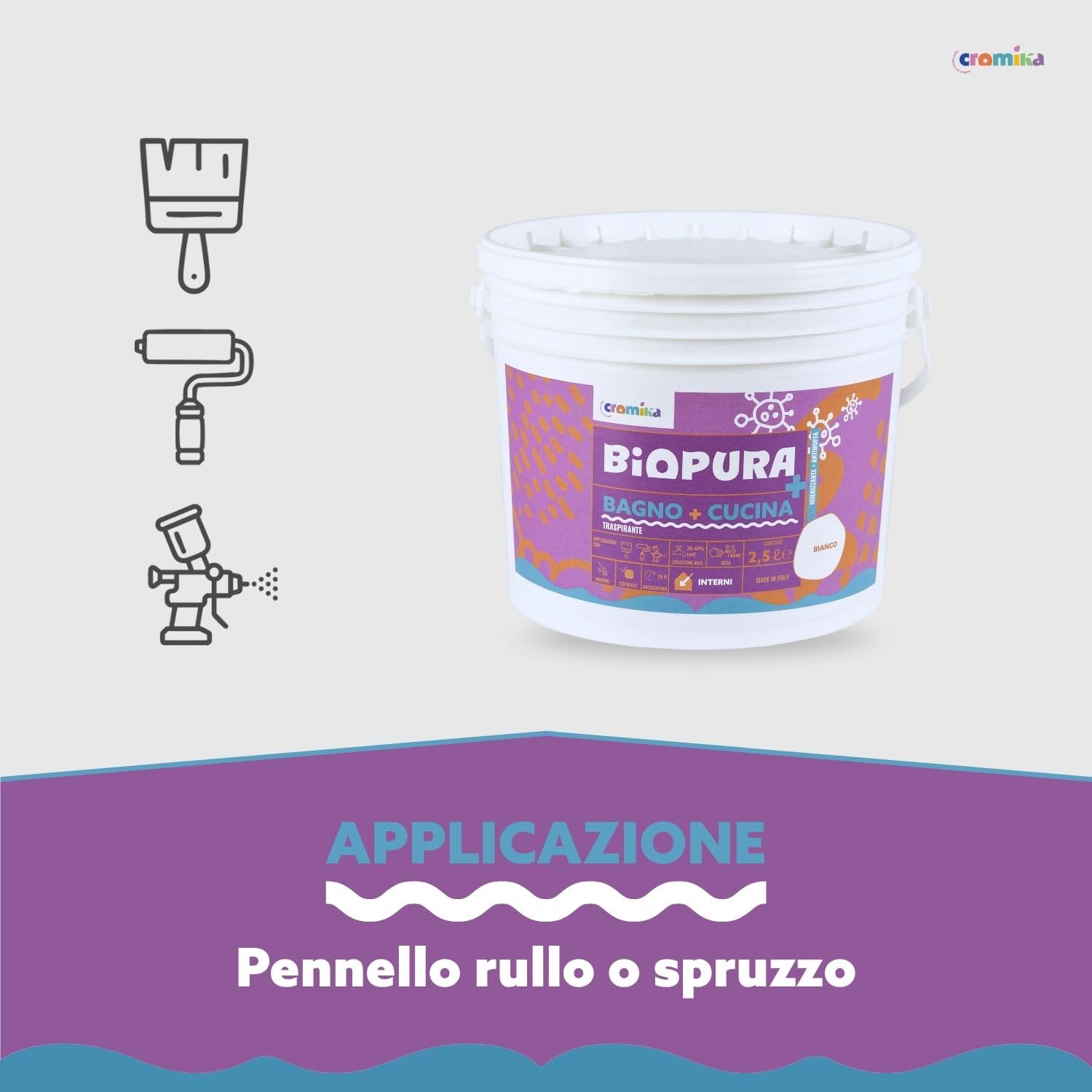 Biopura Idropittura Traspirante Antimuffa per Bagno e Cucina, Finitura Opaca (Bianco, Litri 5)