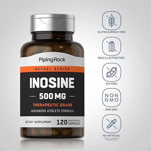 Miniatura 3 de Piping Rock Inosina 500mg  120 cápsulas  Suplemento deportivo y fitness  Sin OMG, sin gluten