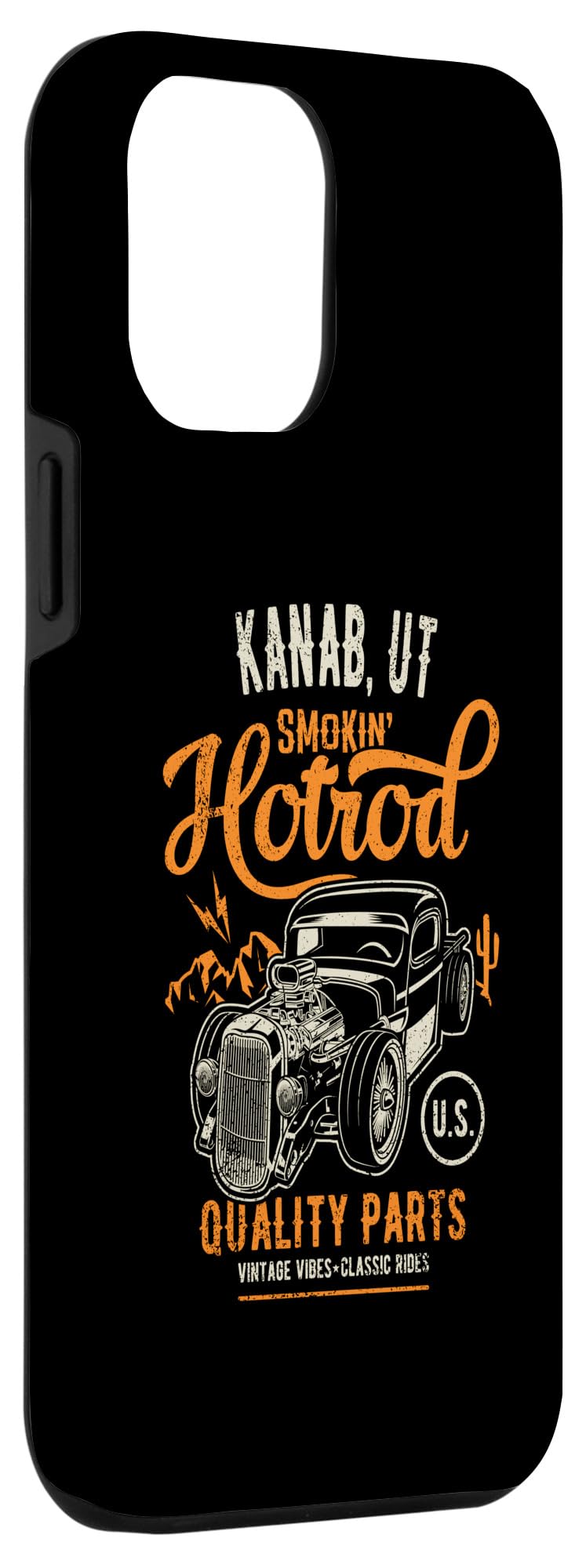 iPhone 15 Plus Kanab UT USA Hotrod Garage Car Distressed Design Case - Image 3