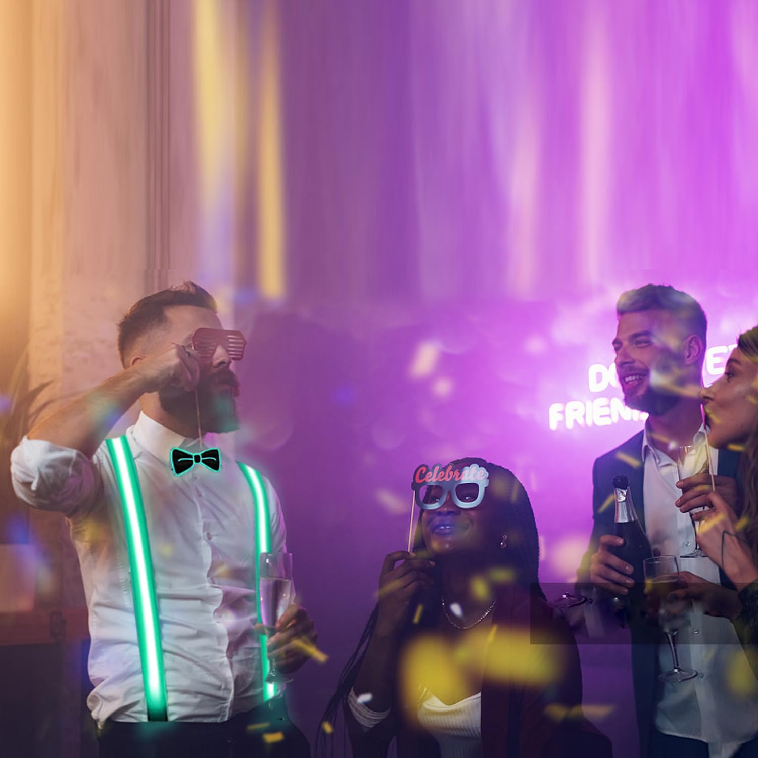 Hosenträger Herren, Leuchtende Herren-LED-Hosenträger und Fliege 2 Stück/Set,ür Musik, Festival, Halloween-Kostümparty