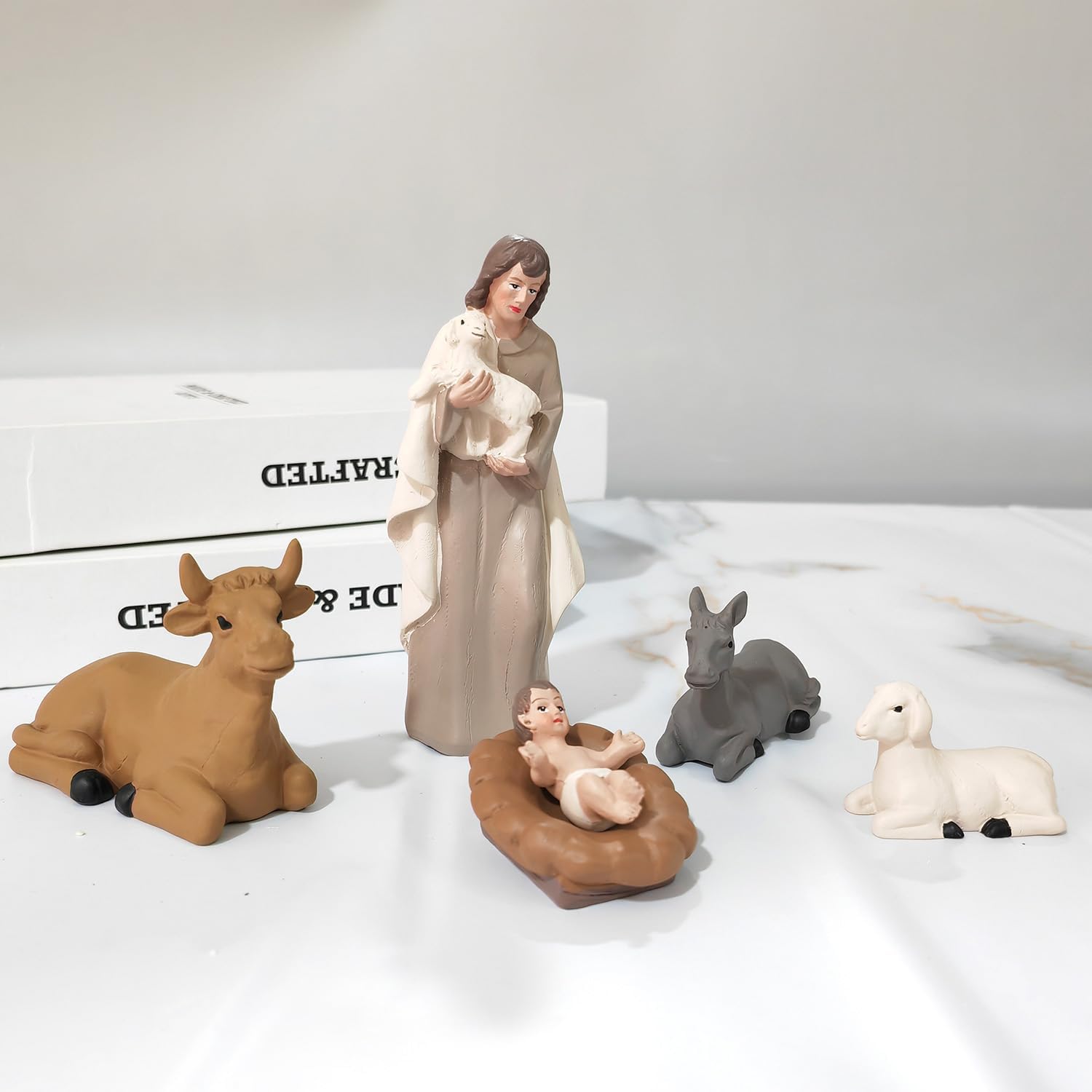 Weihnachtskrippen-Figuren Set Aus Harz – Handbemalt, Ca. 12 Cm, Für Tisch & Dekoration