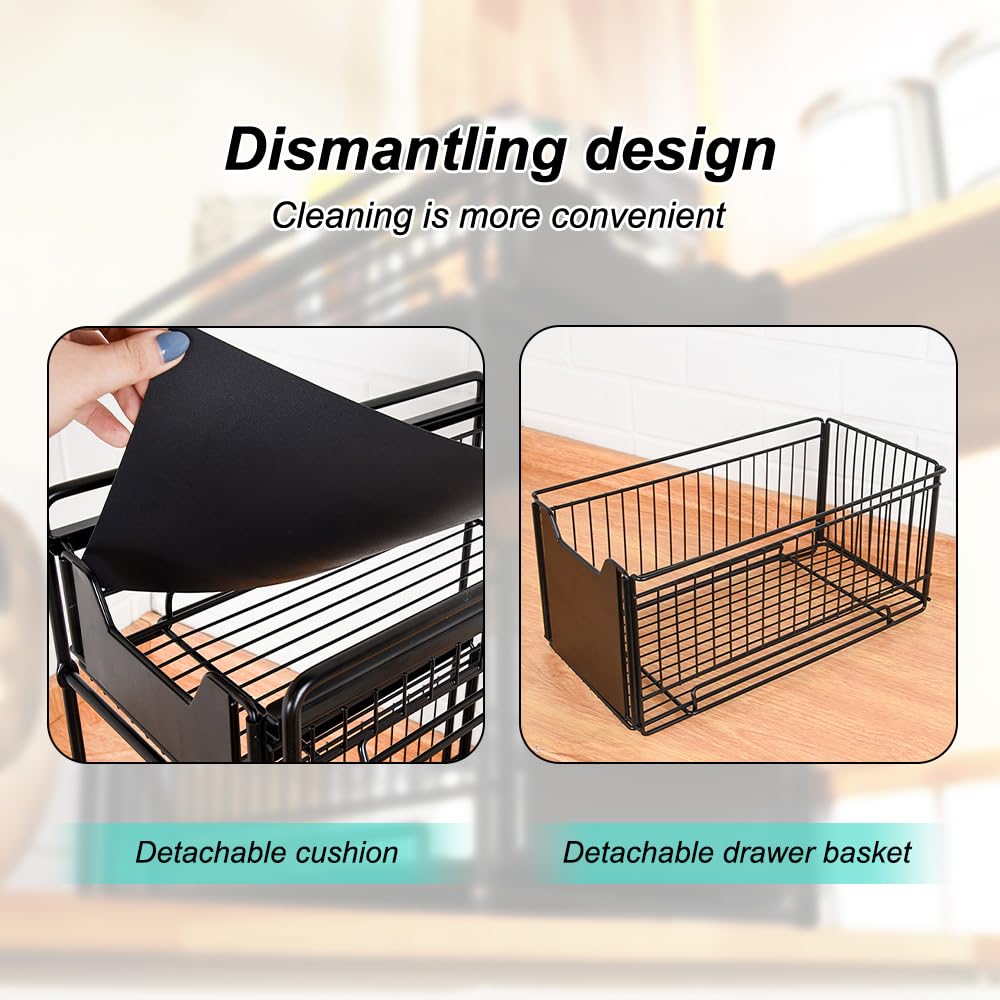 OHMG Schiebeschrank Korb herausziehen Organizer Schublade, küchen küchenschrank organizer,spülbecken organizer unter Waschbecken Schrank Lagerregal für Küchenarbeitsplatte (schwarz-2p)